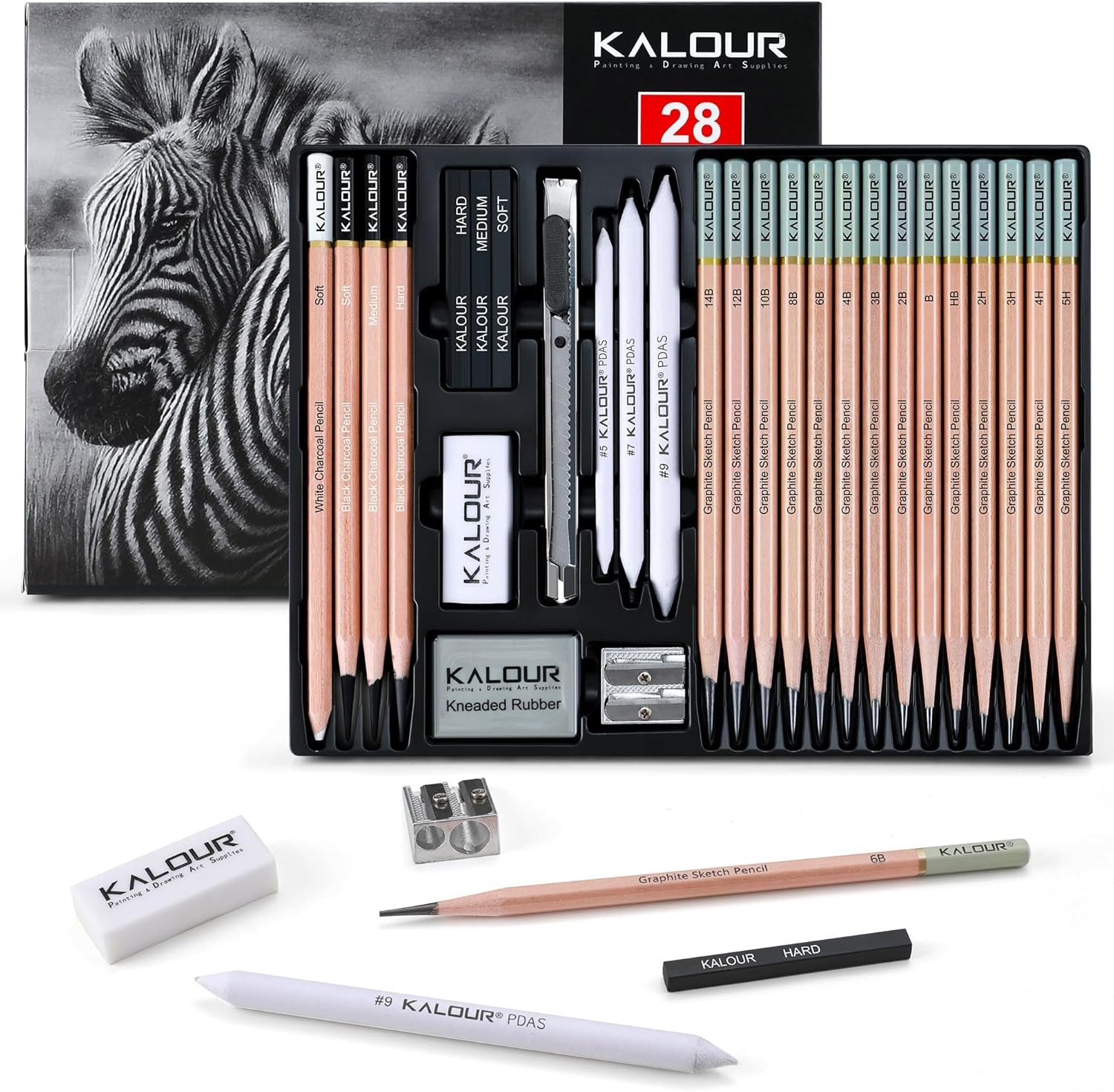 KALOUR 28 Pro Sketching Drawing Pencils Set – 14 1 Count (Pack of 28)