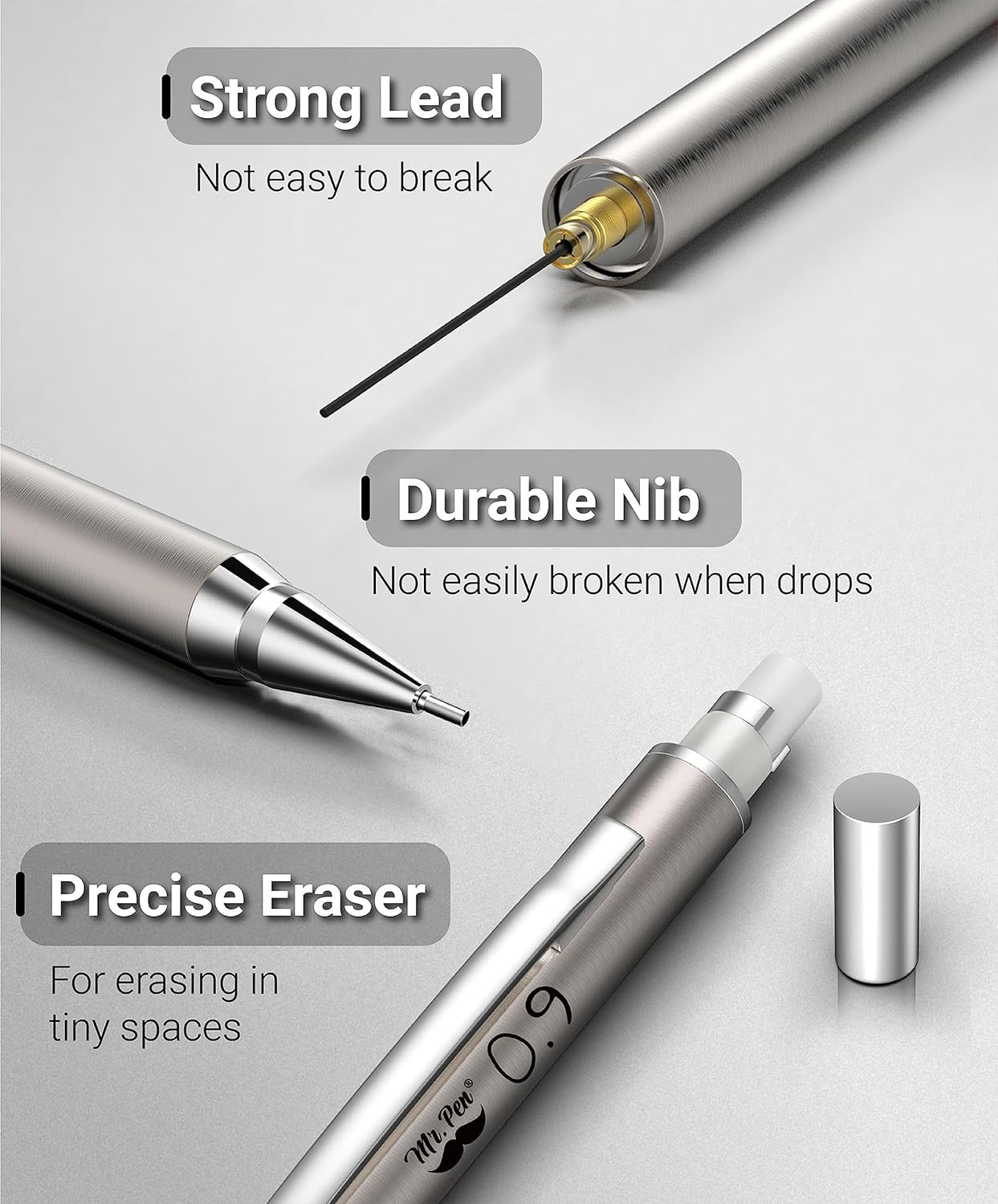 – Metal Mechanical Pencils, 0.9Mm, 2 Pack, Pencil Mechanical, Lead Pencil, Metal