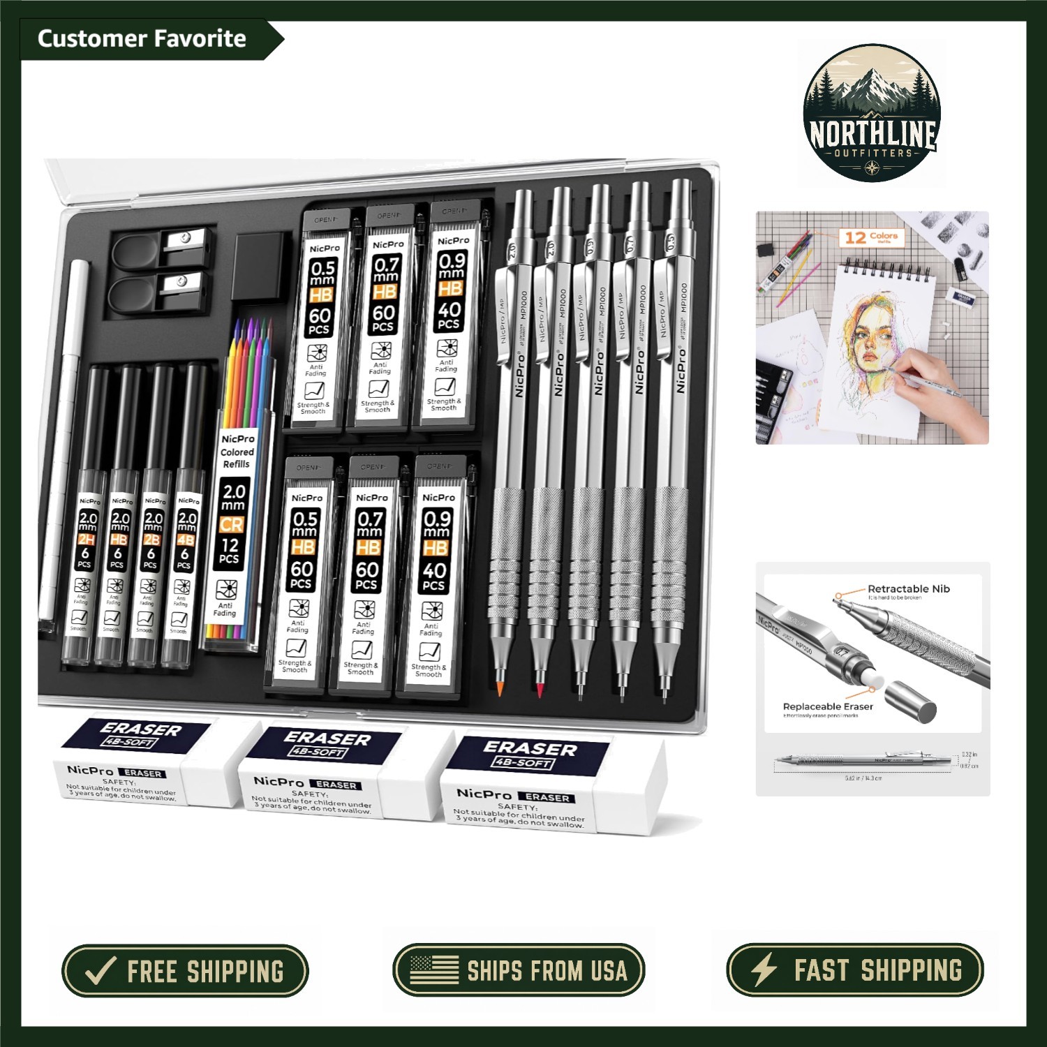 22PCS Luxury Metal Mechanical Pencil Set for Artists – Precision Drafting Tool
