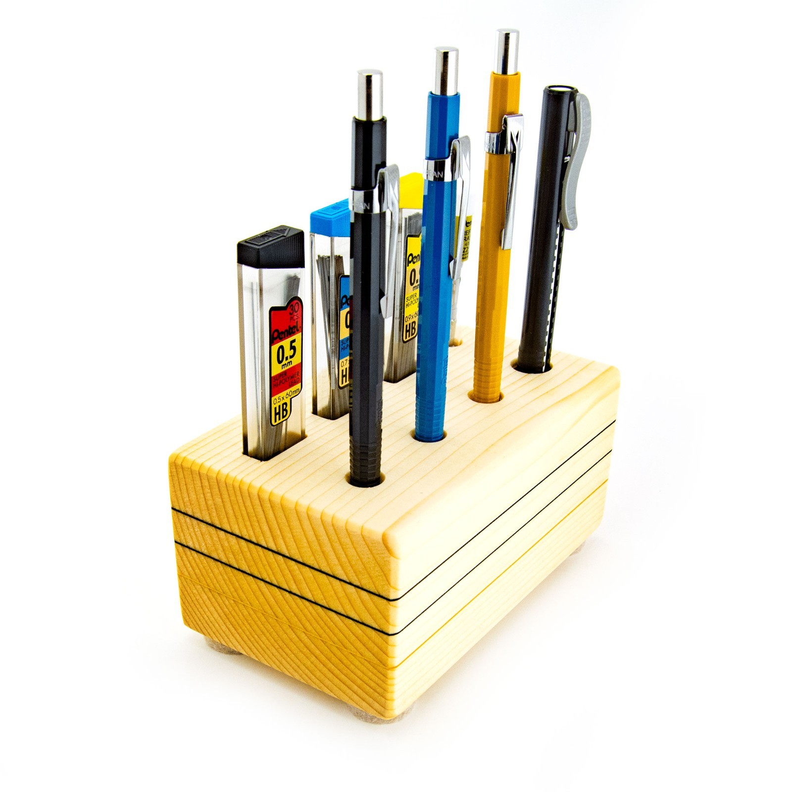 Pentel Sharp Mechanical Pencils Set Striped Wood Display Stand 0.5 0.7 0.9mm