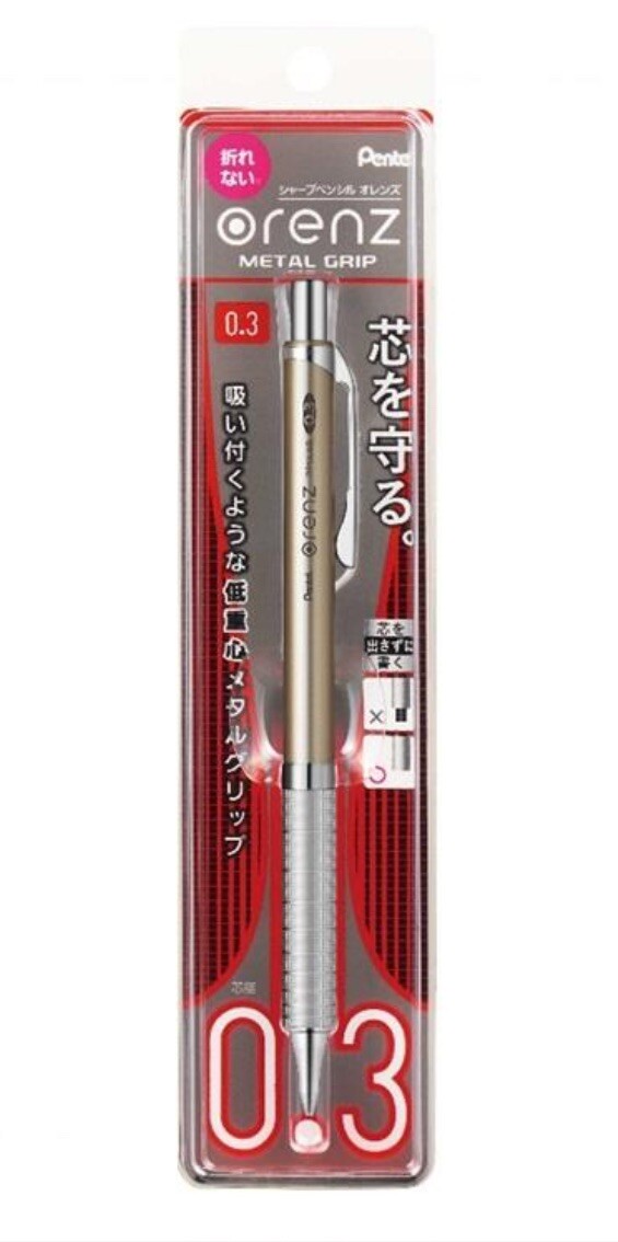 orenz Metal Grip 0.3mm Mechanical Pencil Pentel XPP1003G2-X champagne gold