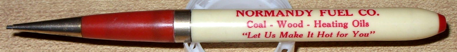 SALESMAN SAMPLE MECHANICAL ADVERTISING PENCIL, NO. L320, NORMANDY FUEL CO.