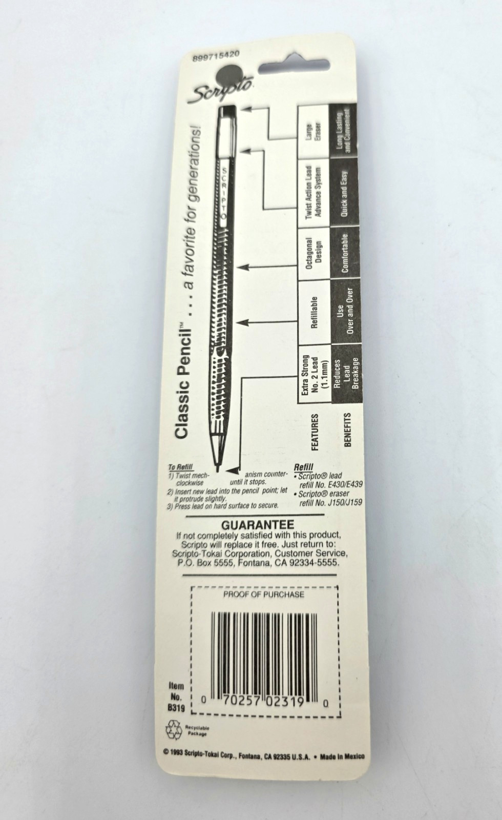 Scripto Mechanical Pencil 1.1mm NOS Sealed VTG Twist Action W Lead Refills 1993
