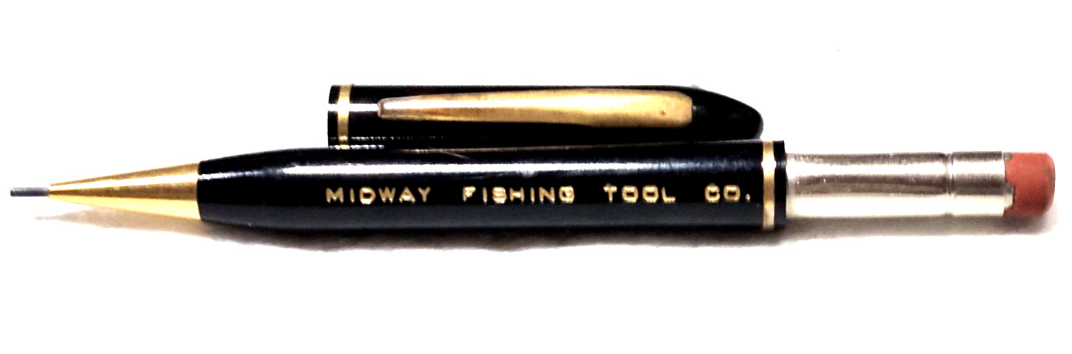 “Midway Fishing Tool Co.” Black/Polished Brass Trim Working Mech Pencil