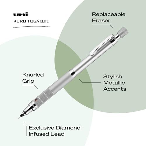 uniball Kuru Toga Elite Mechanical Pencil Starter Kit, 0.5mm, HB #2 Silver