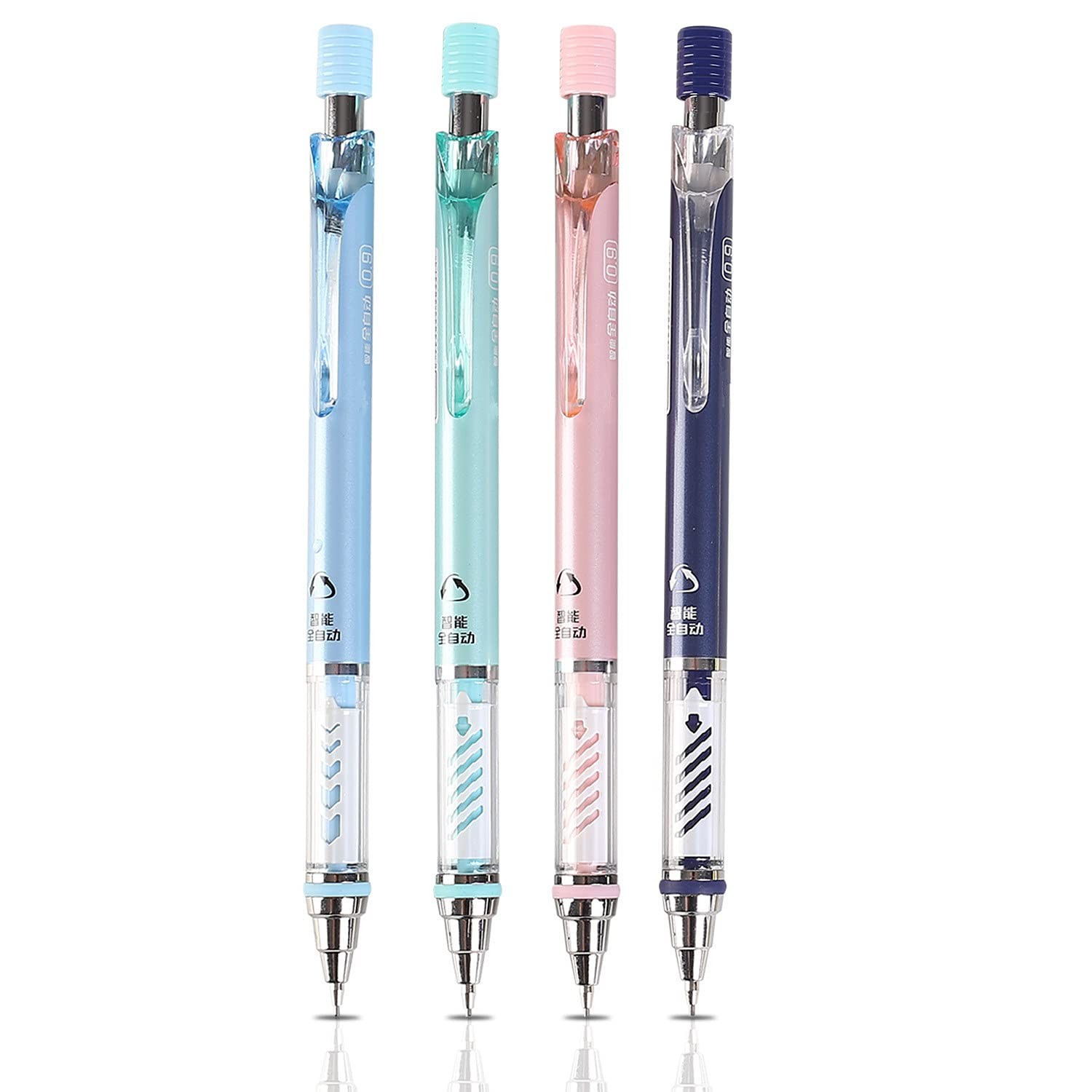 4 PCS 0.9mm Mechanical Pencil Set 4 Tubes HB Lead Refill 4 Eraser Stationery