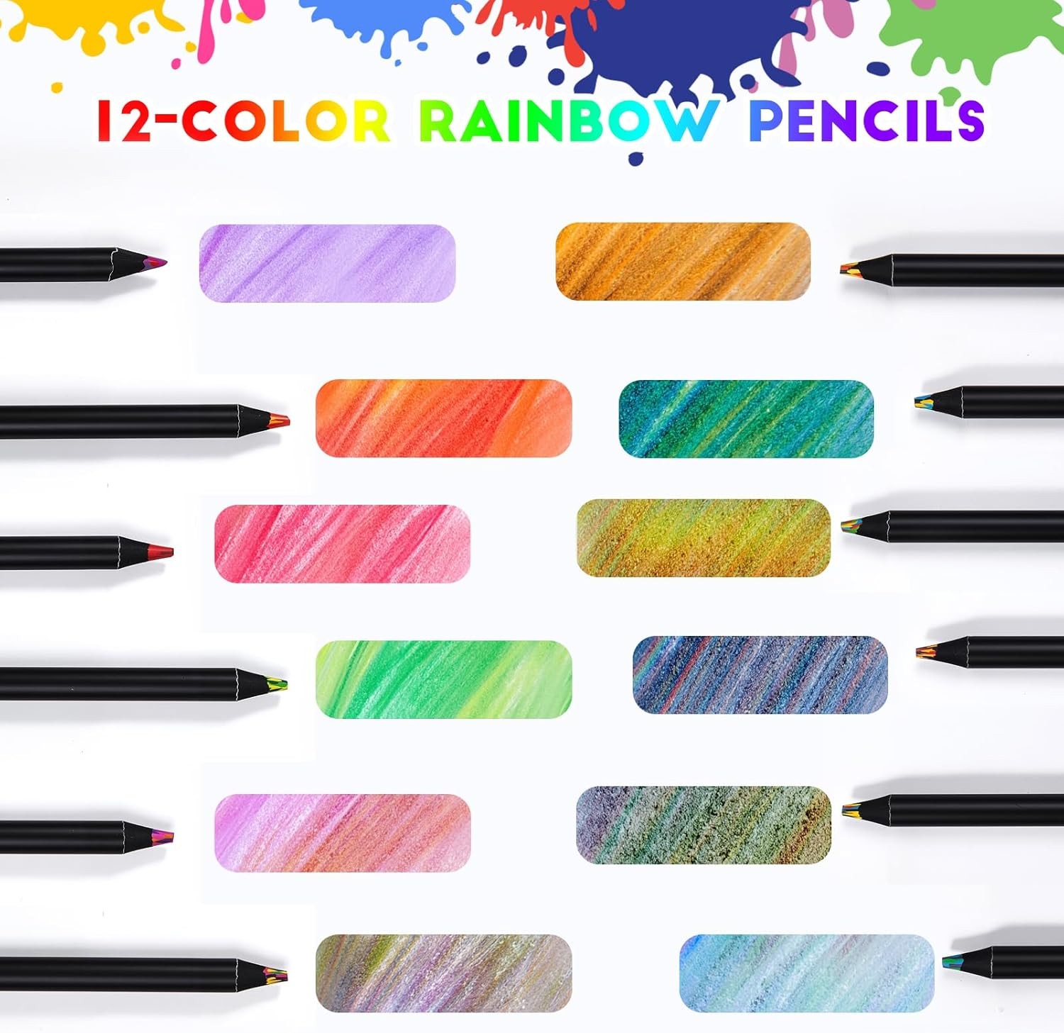 Stocking Stuffers,12 Rainbow Colored Pencils,Art Supplies for Multicolor