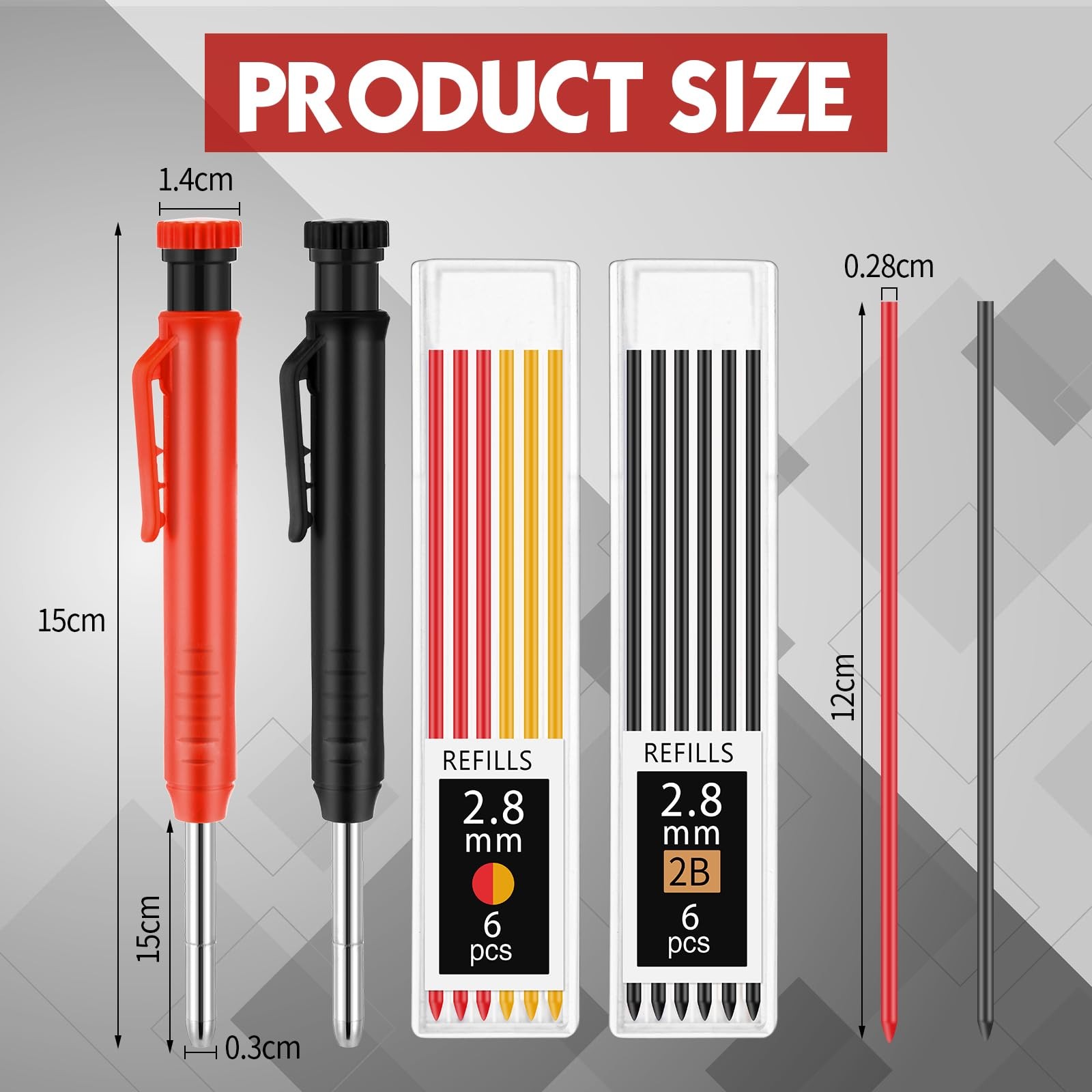 Mechanical Carpenter Pencils 2.8mm Construction Deep Hole Marker 8 Pack