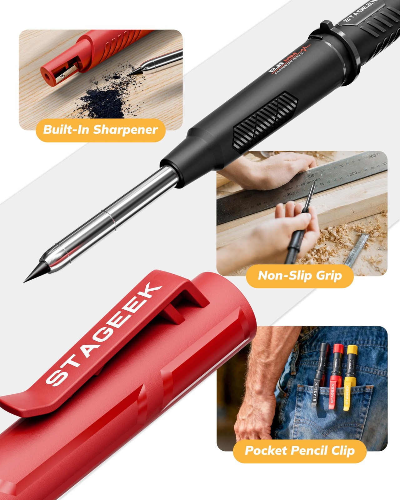 3 Pack Carpenter Pencils with Sharpener, Mechanical Carpenter Pencils with 57…