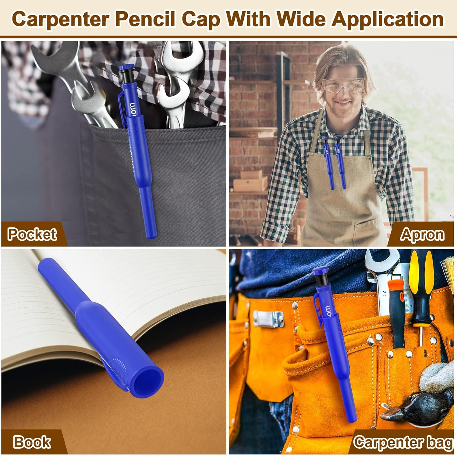 2 Pack Solid Carpenter Pencils with Pencil Cap and 18 Refills, Long Nose Deep Ho