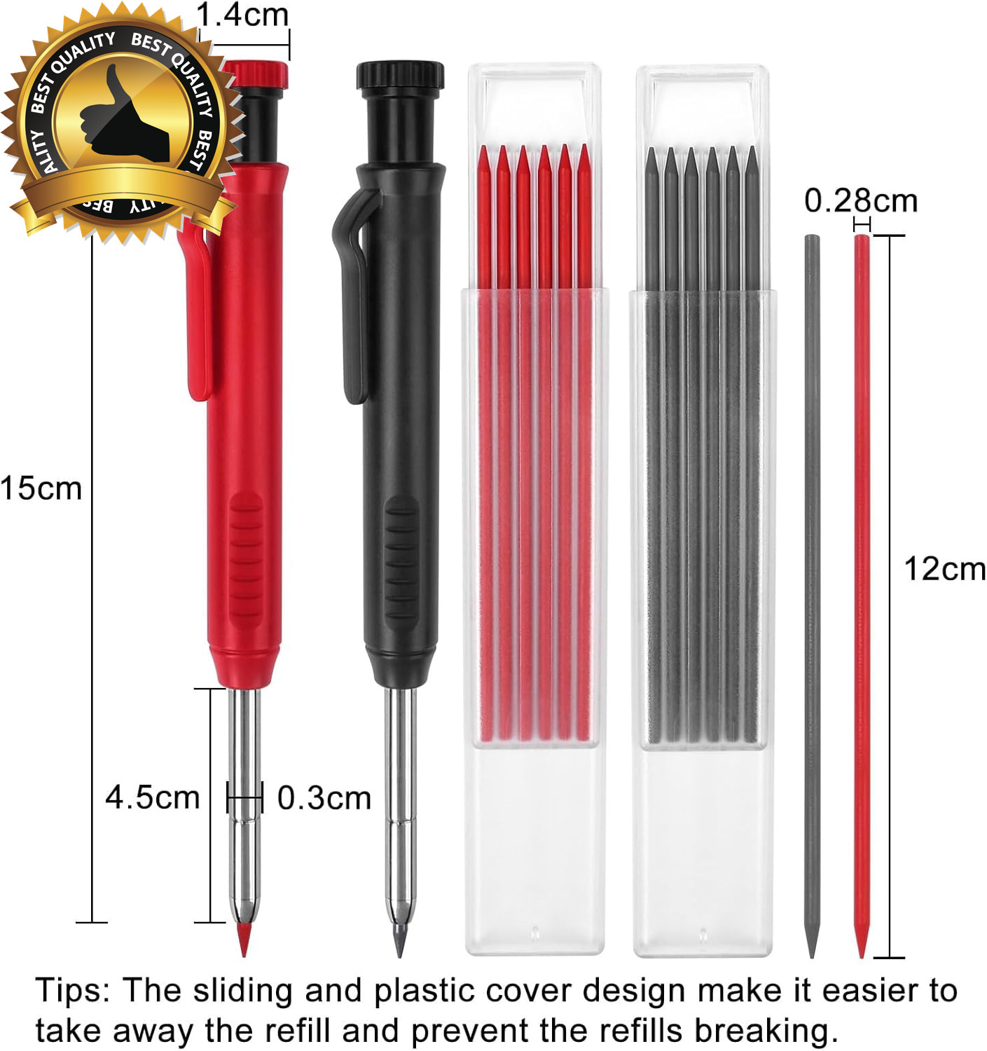 2 Pack Carpenter Pencils Mechanical Pencils with 12 Refills, Construction Pencil