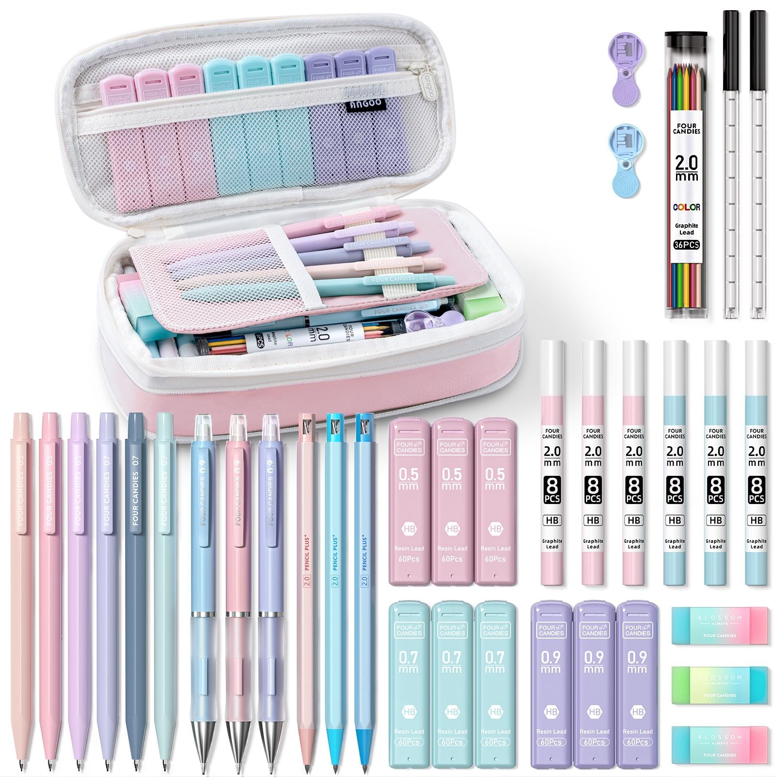 36PCS Mechanical Pencil Set with 624 Lead Refills (Pink)