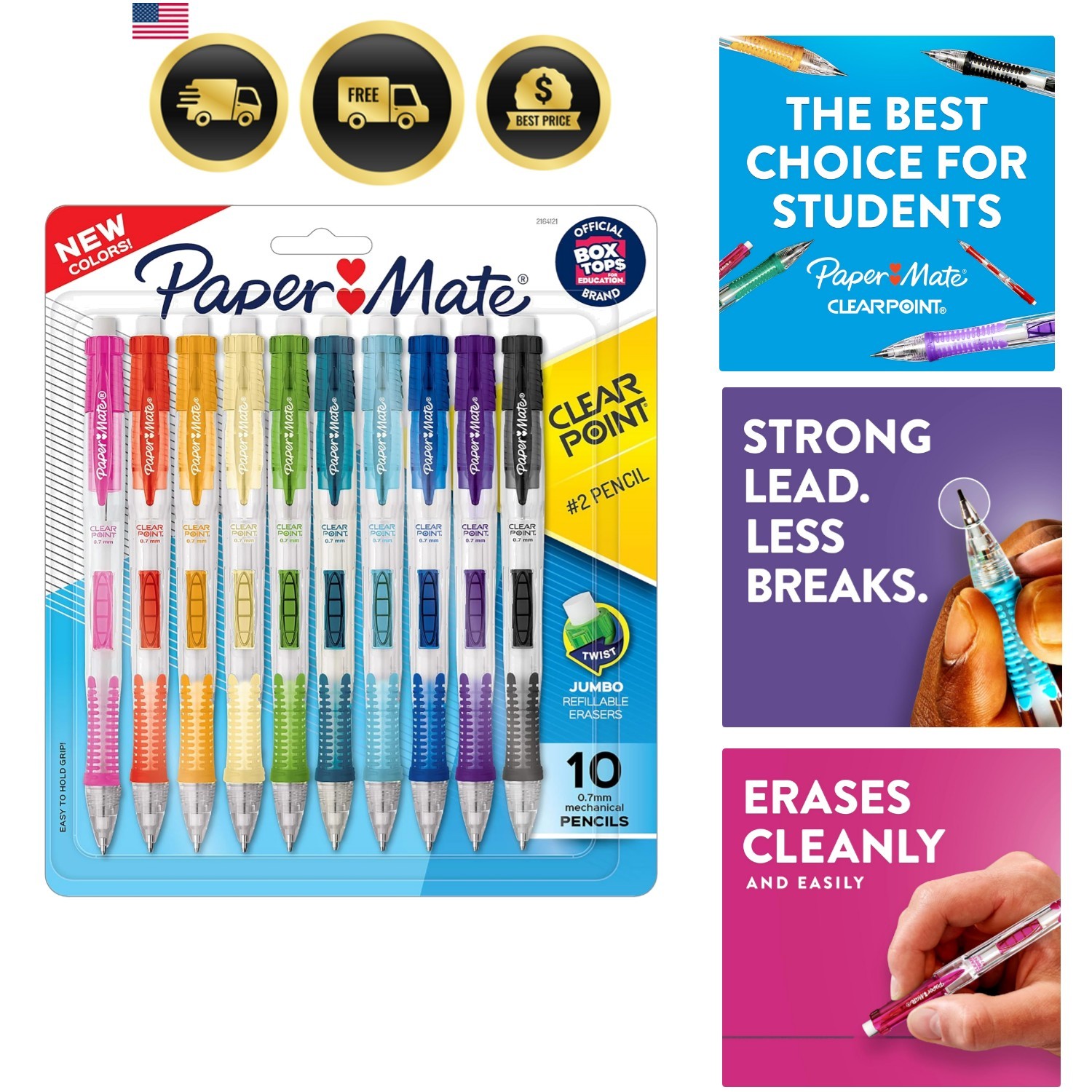 Clearpoint Mechanical Pencils, 0.7mm HB Pencil Lead, 2 Pencils, Assorted Fash…