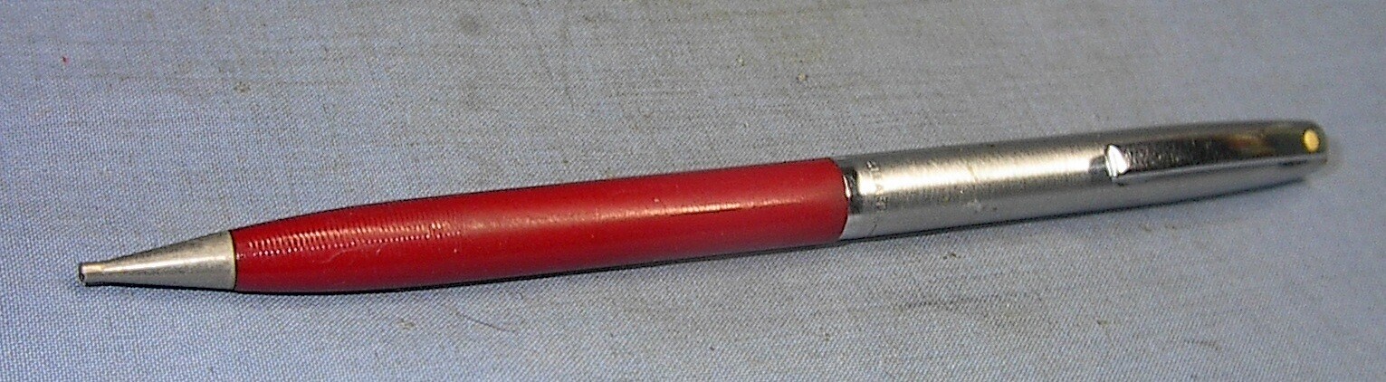 VINTAGE SHEAFFER RED & SILVER WHITE DOT MECHANICAL PENCIL WORKS FINE VERY CLEAN