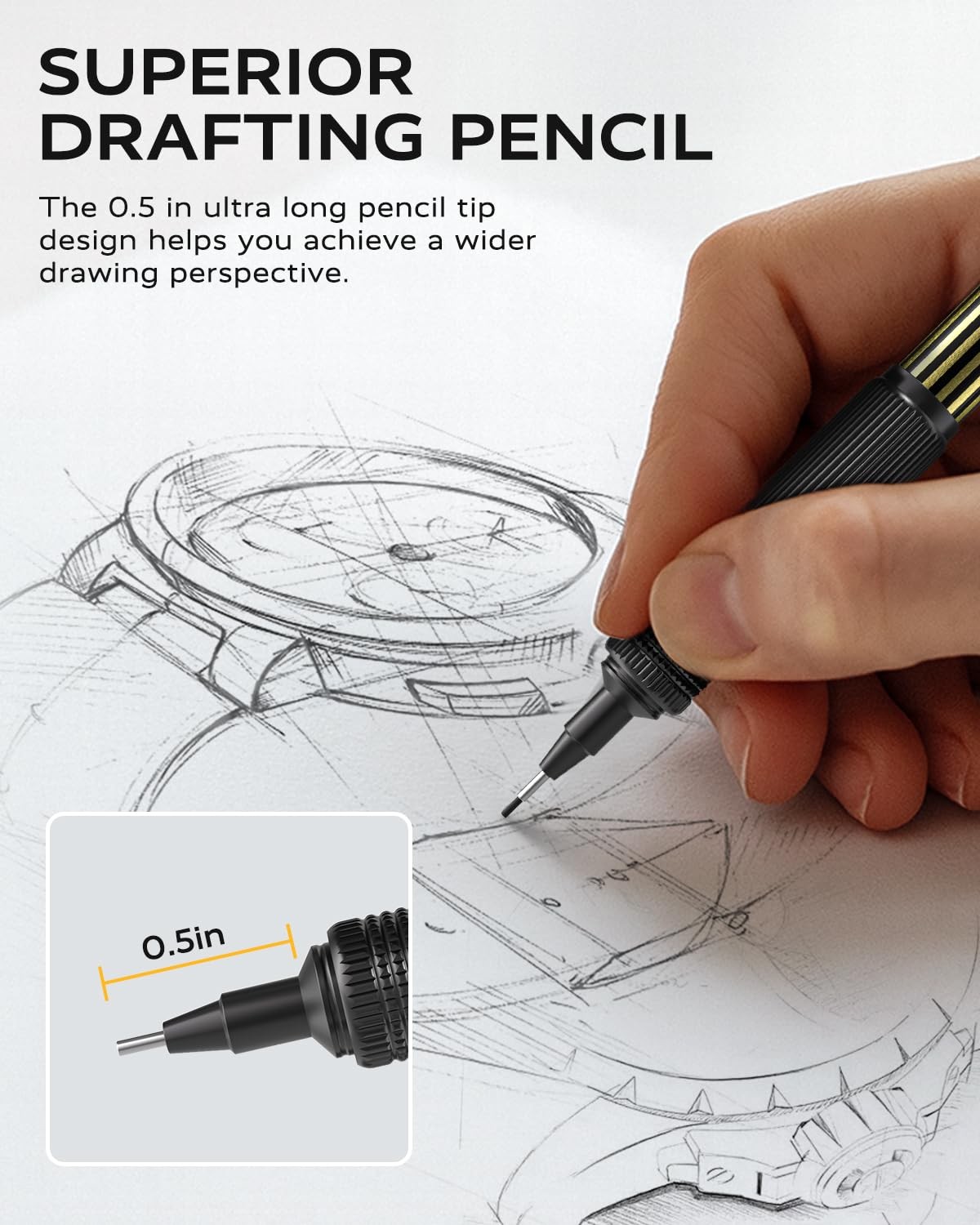 1 PCS 0.7mm Gold Mechanical Pencil Metal Case 120 HB Lead Refills 4B Eraser