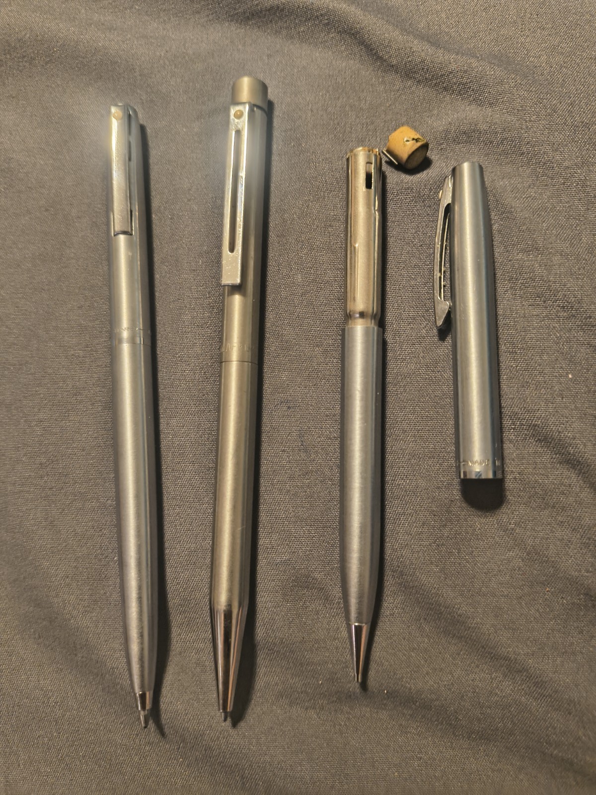 Vintage Sheaffer Brushed Stainless Steel 2 Pens Mechanical Pencil Set USA