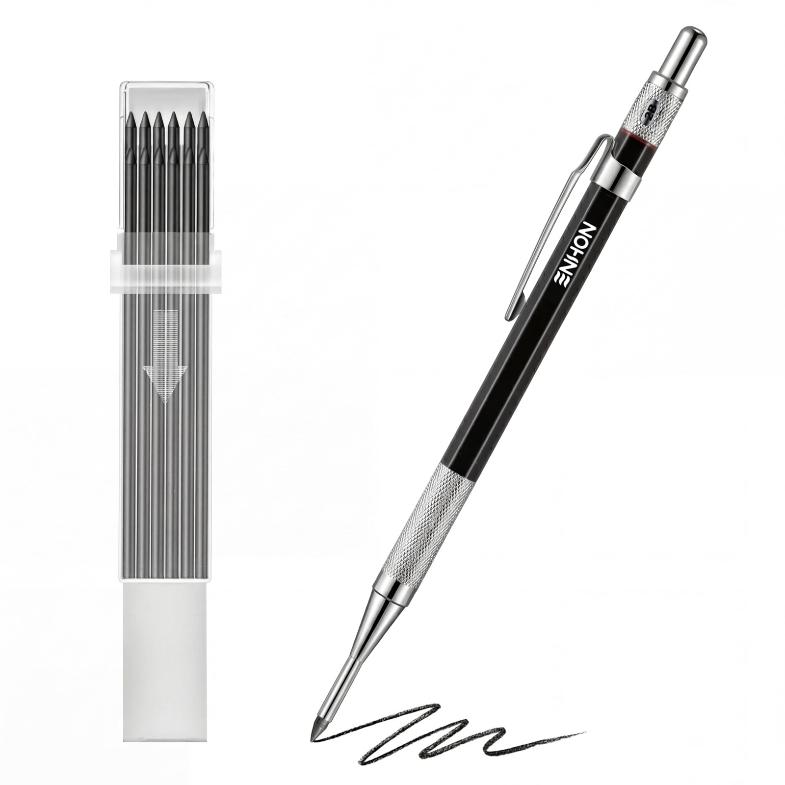 Enhon 2mm Mechanical Carpenter Pencil Set with 12 Marker Refills and Sharpener,