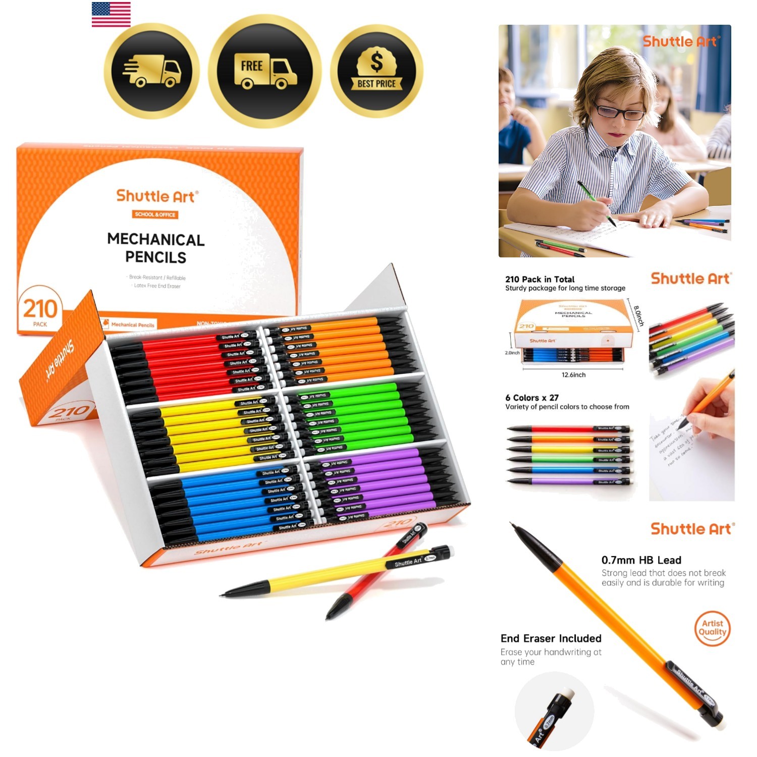 Mechanical Pencils, 210 Pack Bulk Mechanical Pencils 0.7mm Medium Point, HB L…