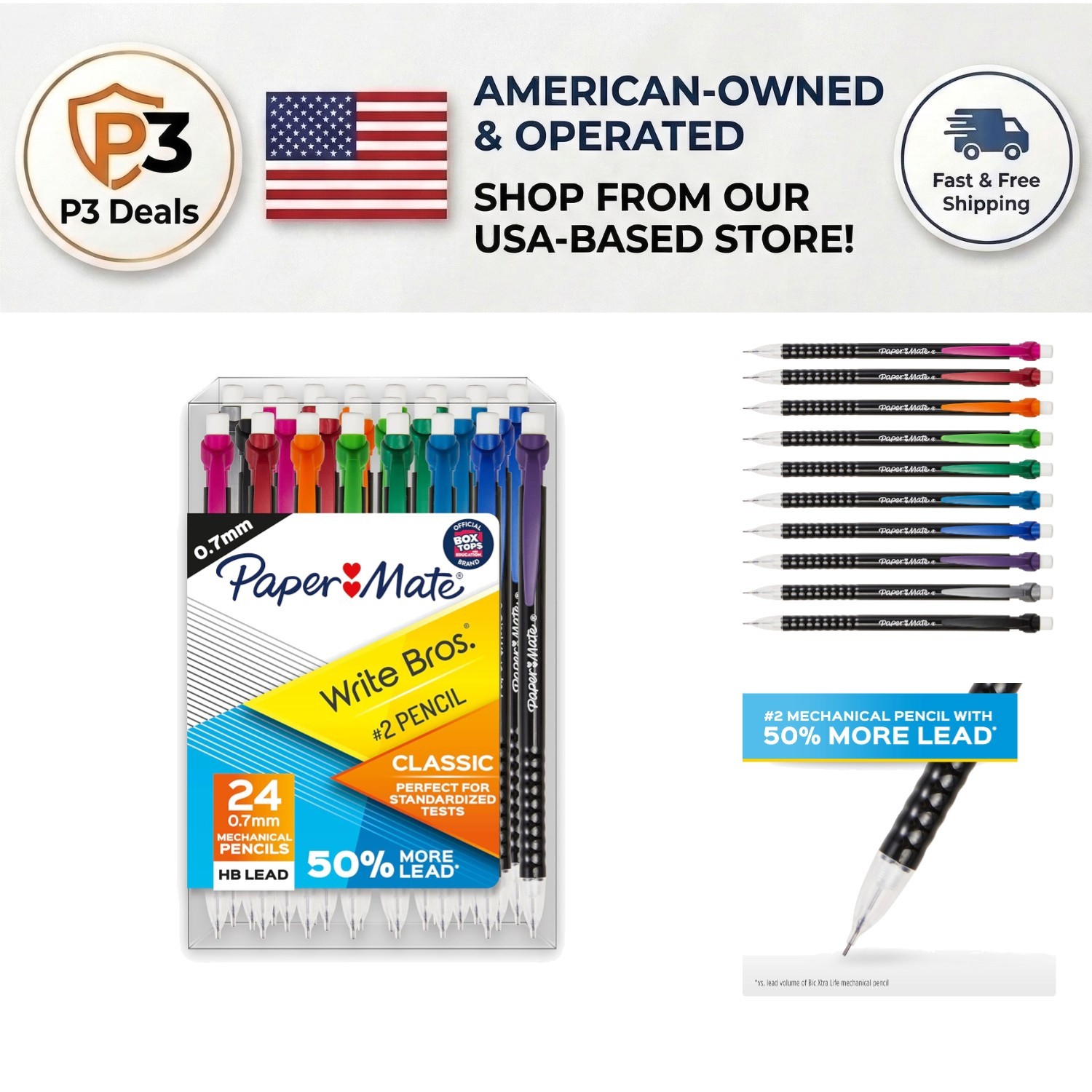 24 Count Write Bros. Mechanical Pencils, 0.7mm, Ideal for Classroom & Office