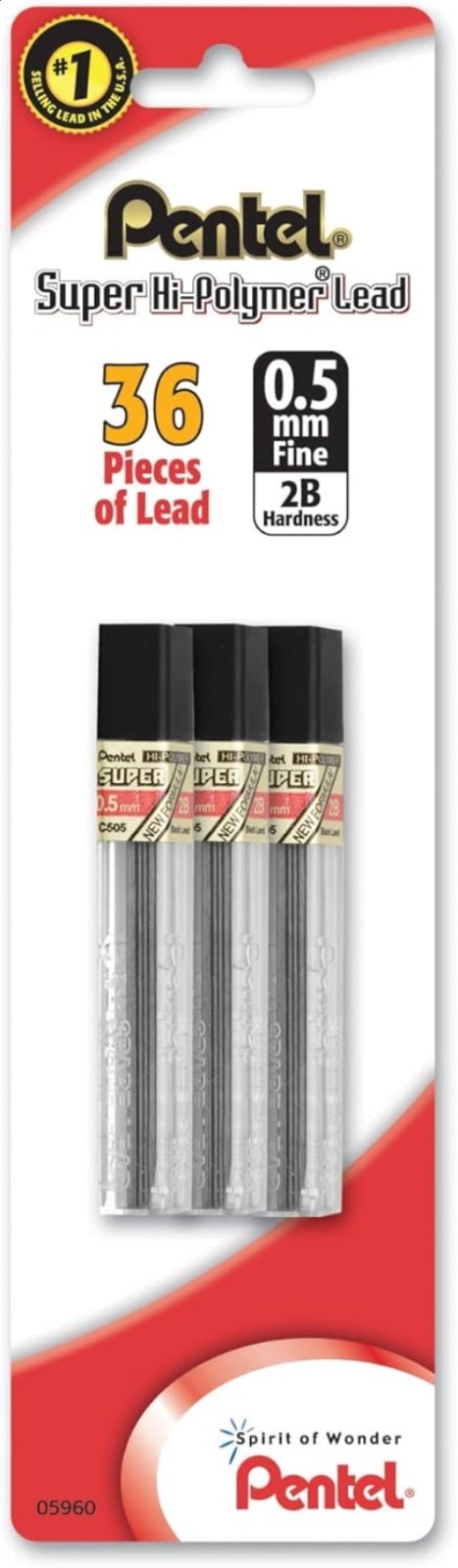 Super Hi-Polymer 0.5mm 2B Lead Refills Pentel Fine Point 36 ct Mechanical Pencil