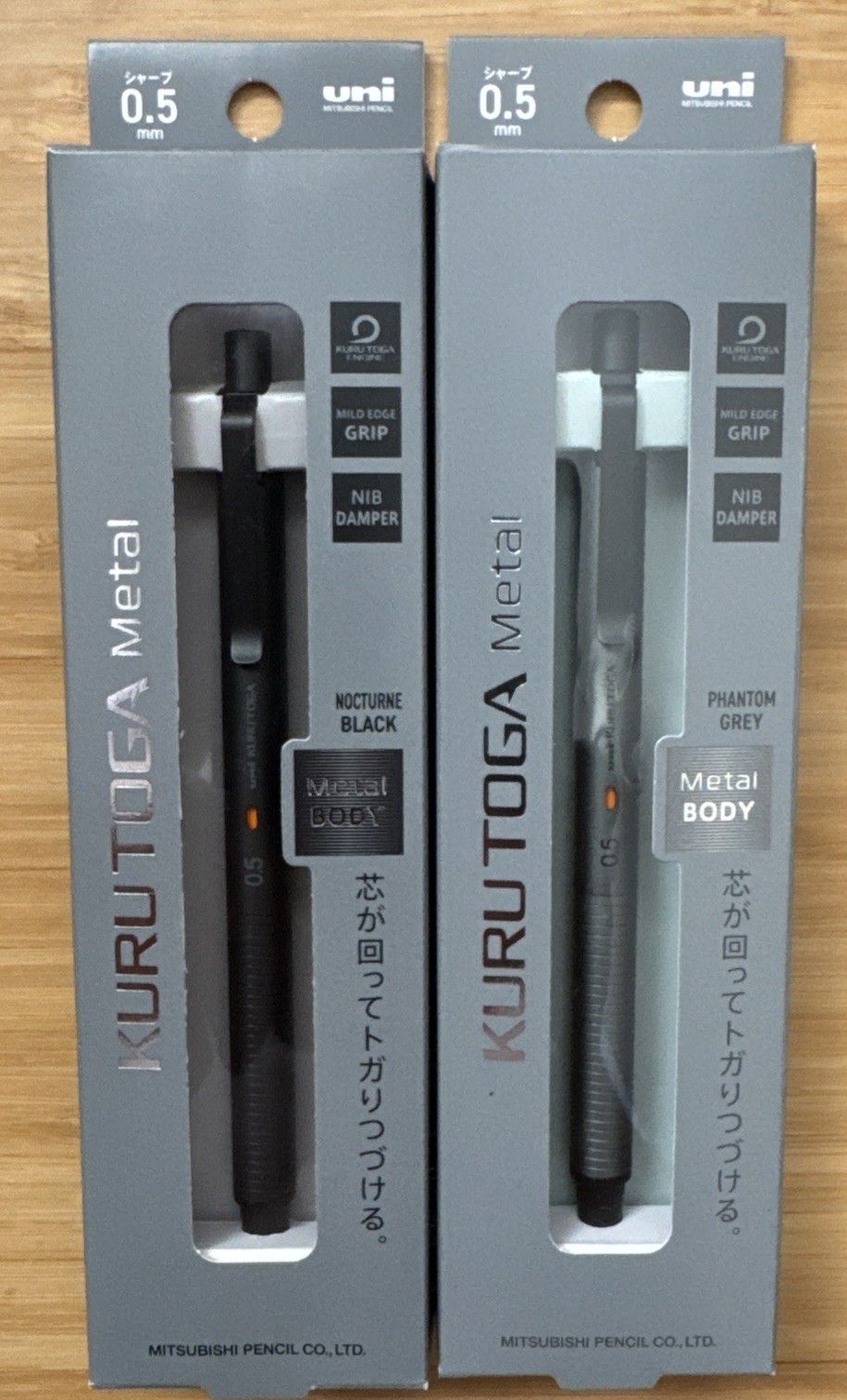 Set of 2 UNI KURU TOGA METAL 0.5mm Mechanical Pencils M5KH Black /Grey Body New