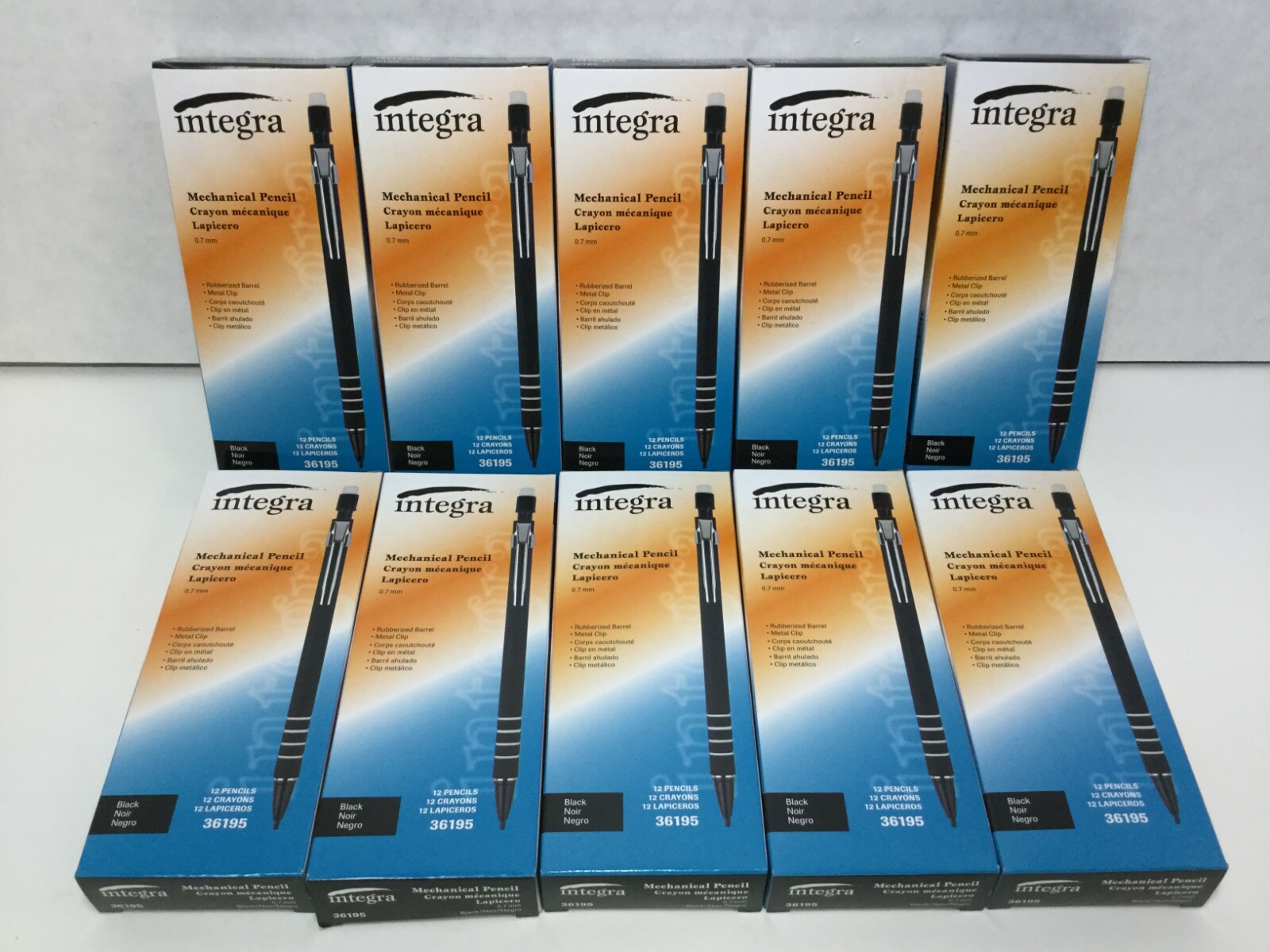 Integra Rubber Barrel 0.7 mm Mechanical Pencil, Black Rubber Barrel, 10 PACKS