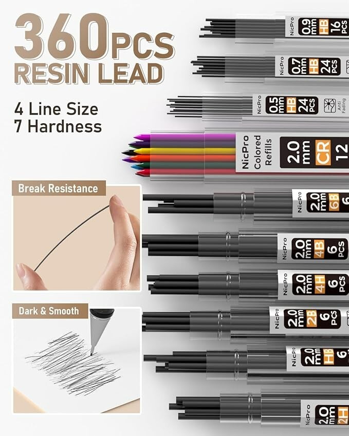 35PCS Art Mechanical Pencils Set, 3 PCS Metal Drafting Pencil 0.5 mm & 0.7 mm &