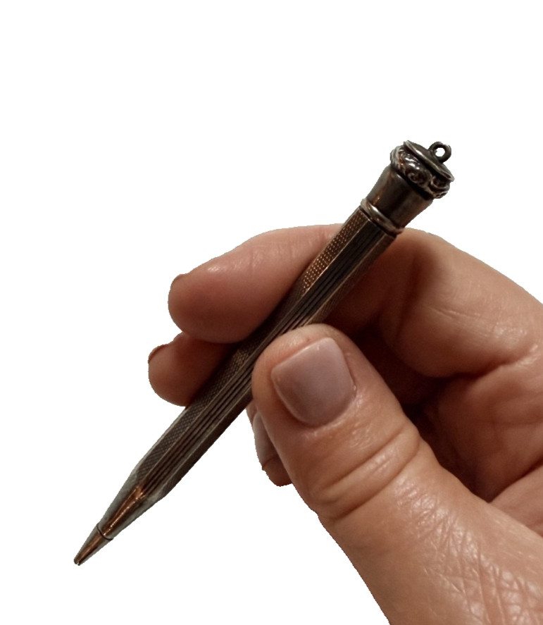 Antique Victorian Sterling Silver Engine Turned Propelling Mechanical Pencil 925