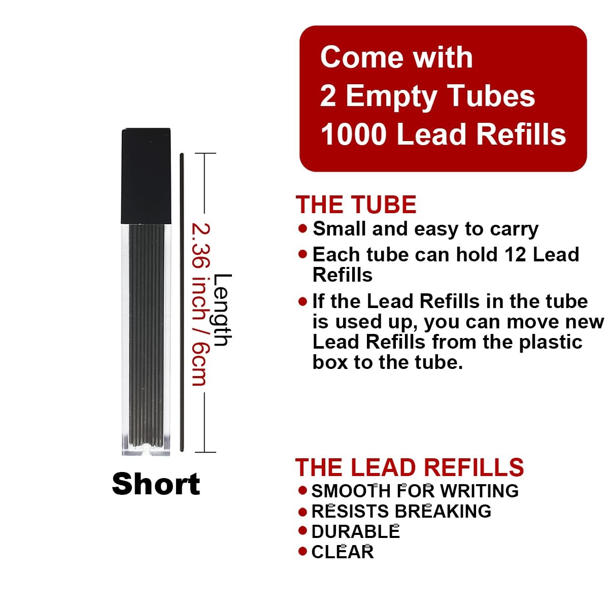 1000 PCS 0.7mm 2B BreakResistant Graphite Mechanical Pencil Lead Refills