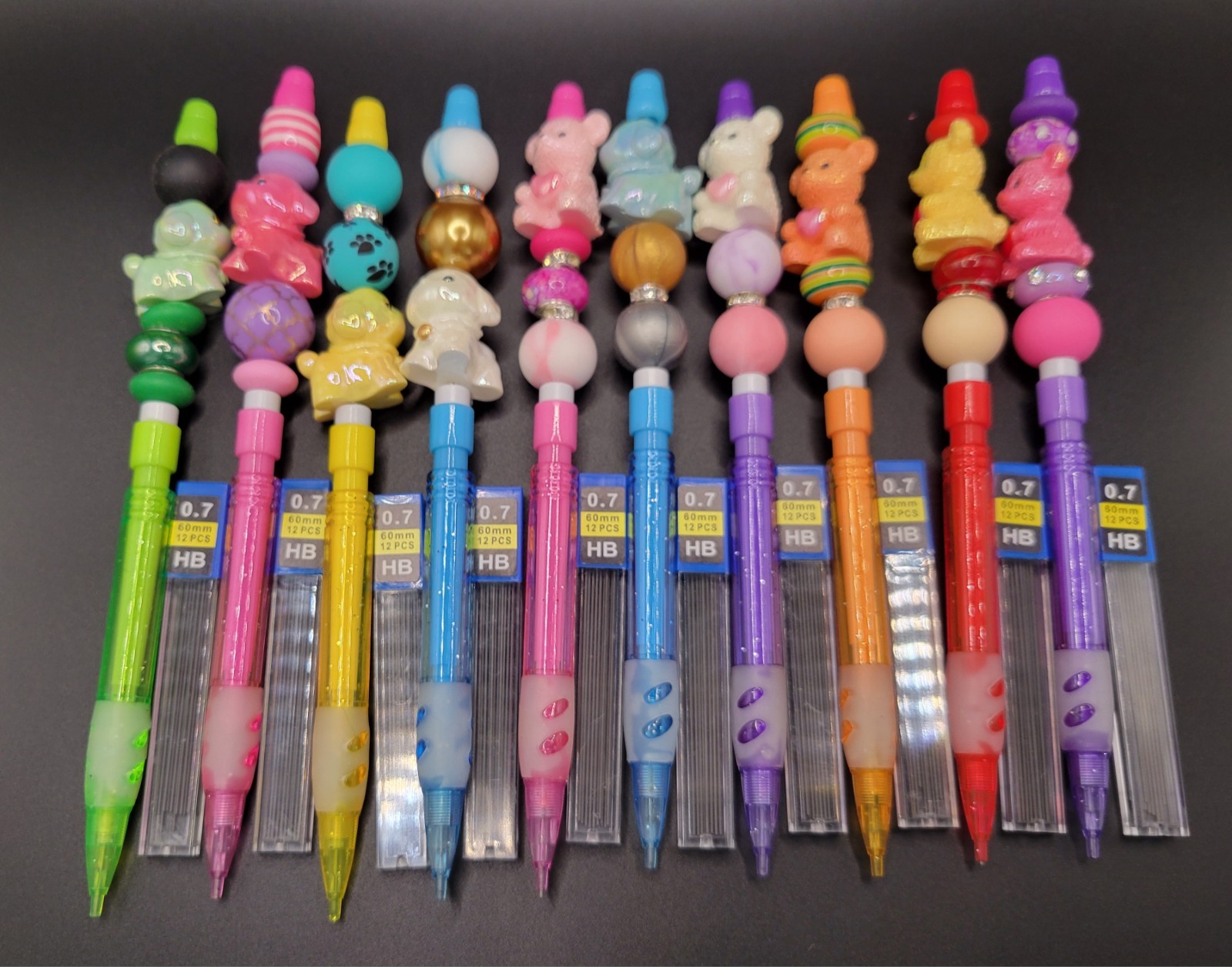 Lot 10 Beaded Dog And Teddy Bear Mechanical Pencils
