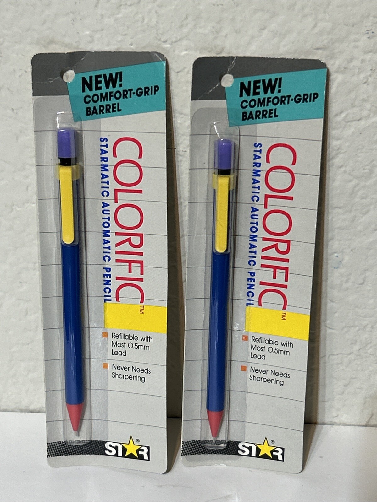 Lot of 2 Vintage 1990 NOS Star Automatic Thin Lead Pencils .5mm NEW (b1)
