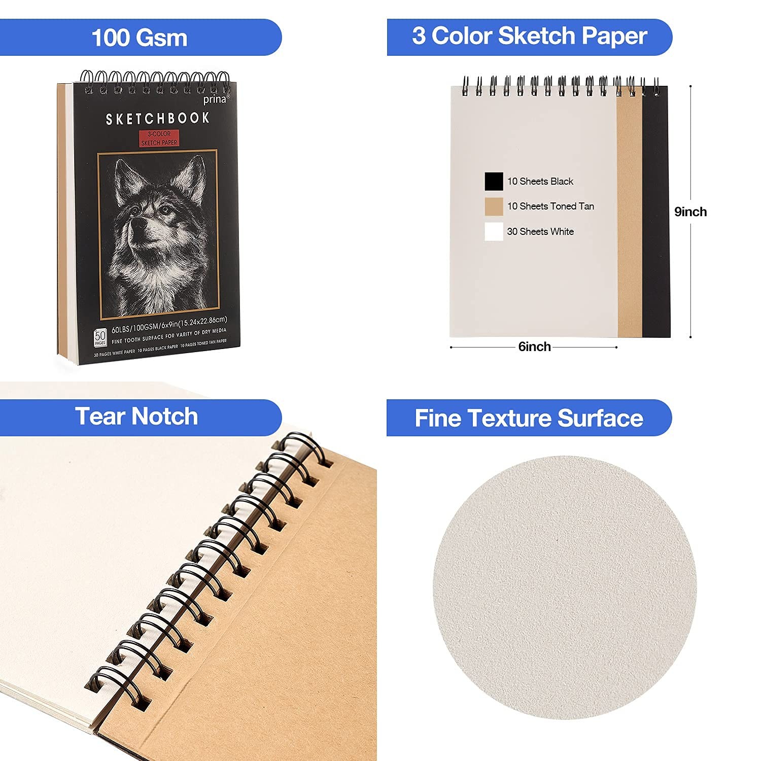 Prina 50 Pack Drawing Set Sketch Kit, Sketching Supplies with Multicolor