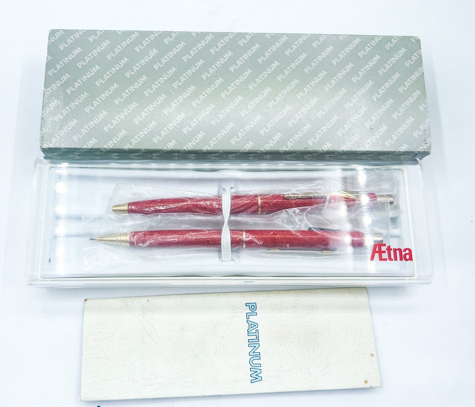 NOS platinum Red lacquer Golden Chinkin Mechanical Pencil 0.5mm & ballpoint pen
