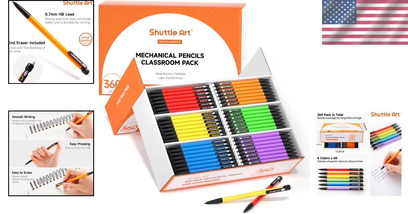Assorted 0.7mm Mechanical Pencils – 360 Pack with Eraser – Perfect for All Ages
