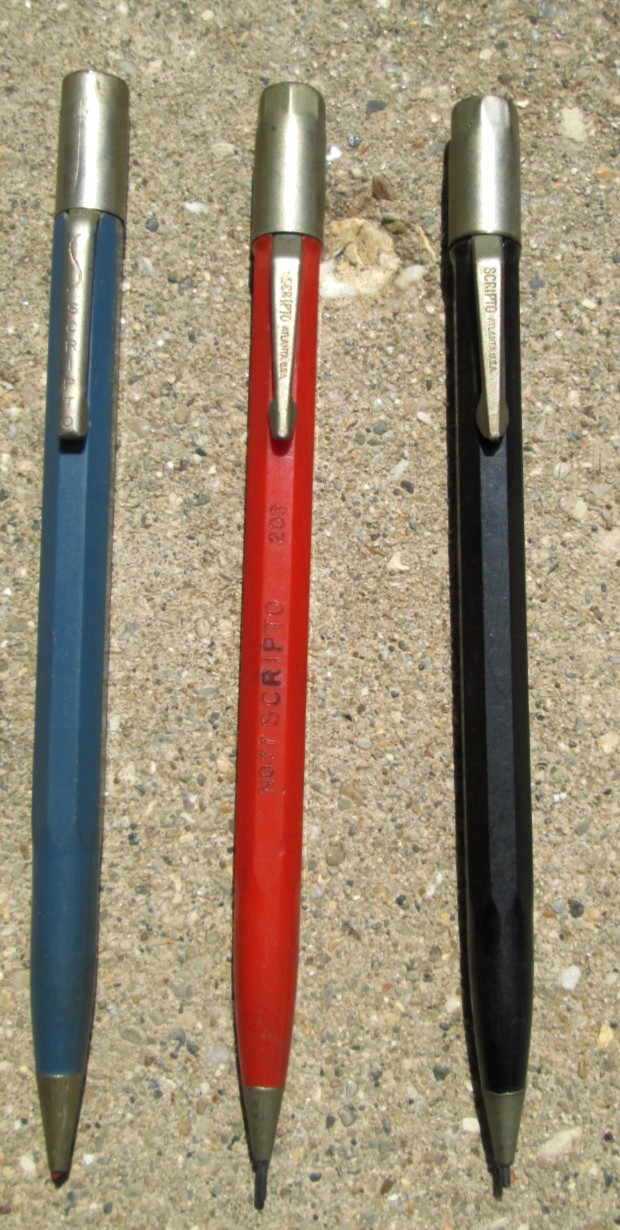 Lot of 3 Vintage Scripto Solid Color Mechanical Pencils for Parts or Repair