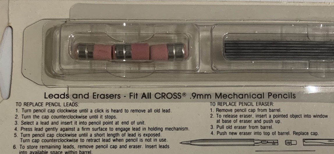 Cross 0.9 mm 12 Pencil Lead Refills & 3 Erasers PER PACK #8401 Vintage OEM Stock