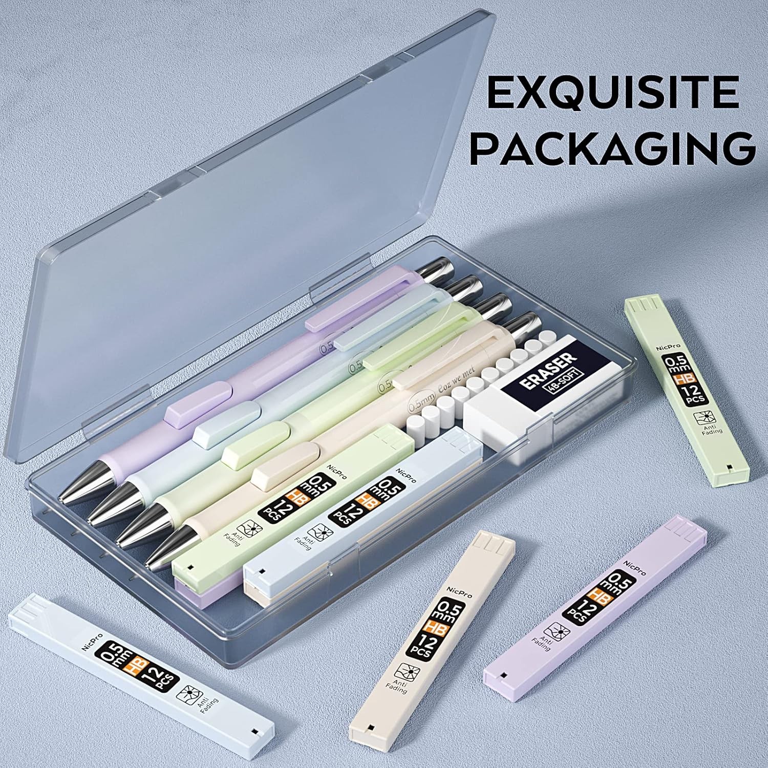 Lapices Mecanicos Pastel 4pcs 0.5mm Set 100 Minas Escritura Dibujo