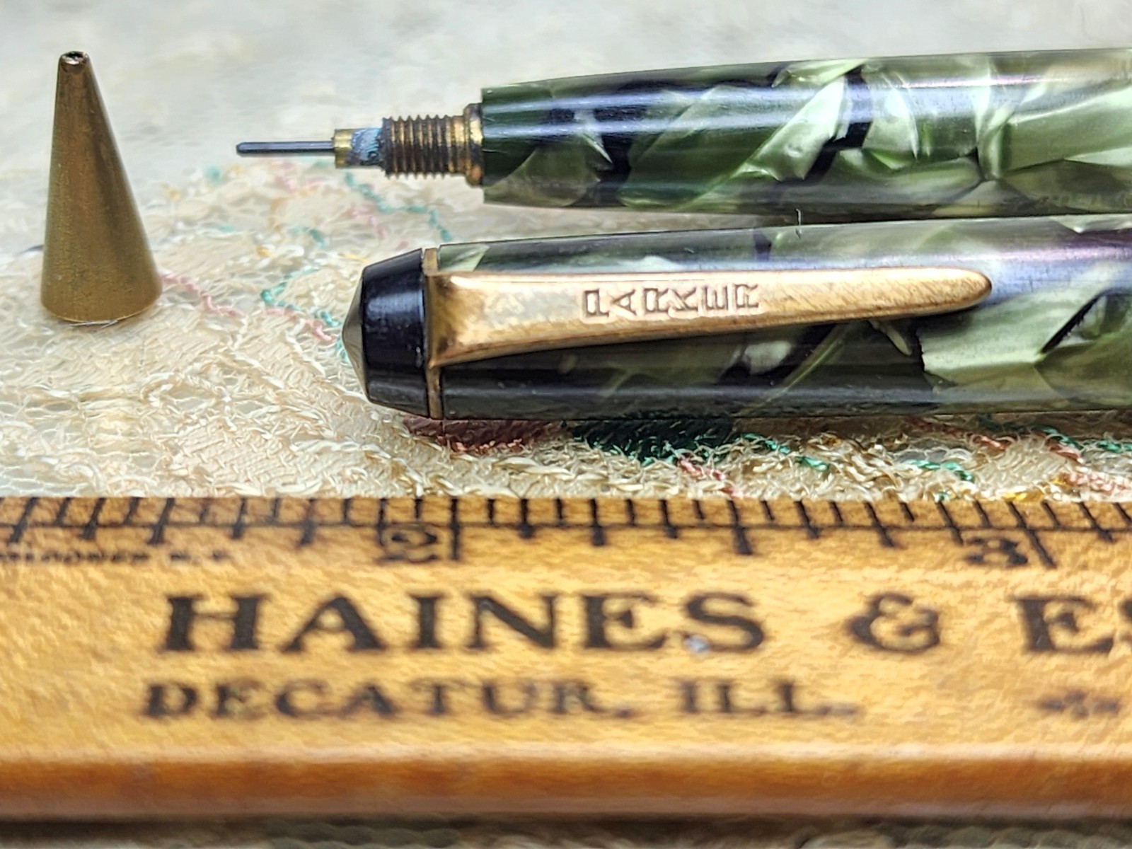 VTG Parker Challenger Pencil== Green Marbled Advertisng Tallman Cadilac Decatur