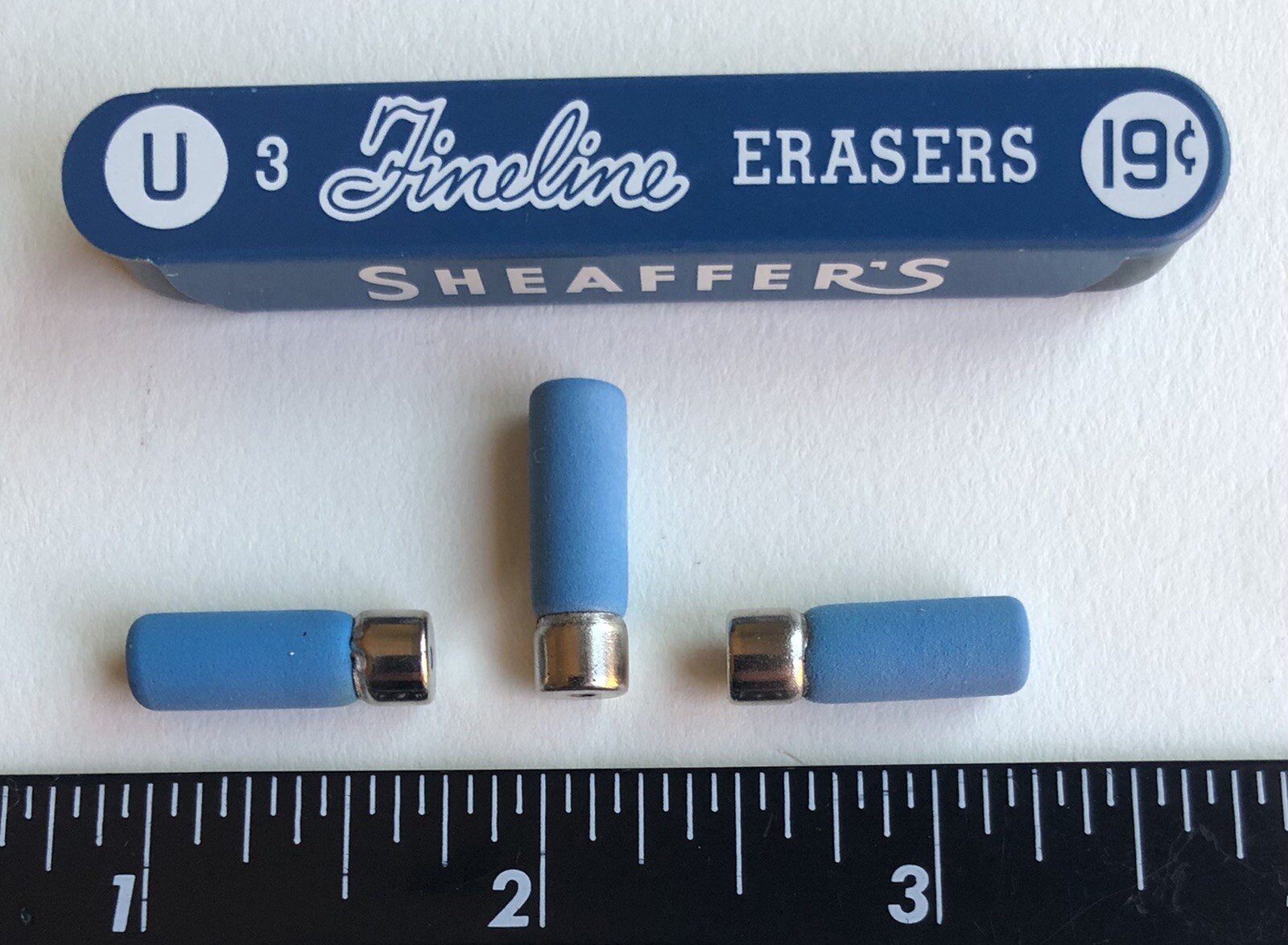Vintage SHEAFFER Fineline U Mechanical Pencil Erasers Blue NOS 3pk Metal Tin USA