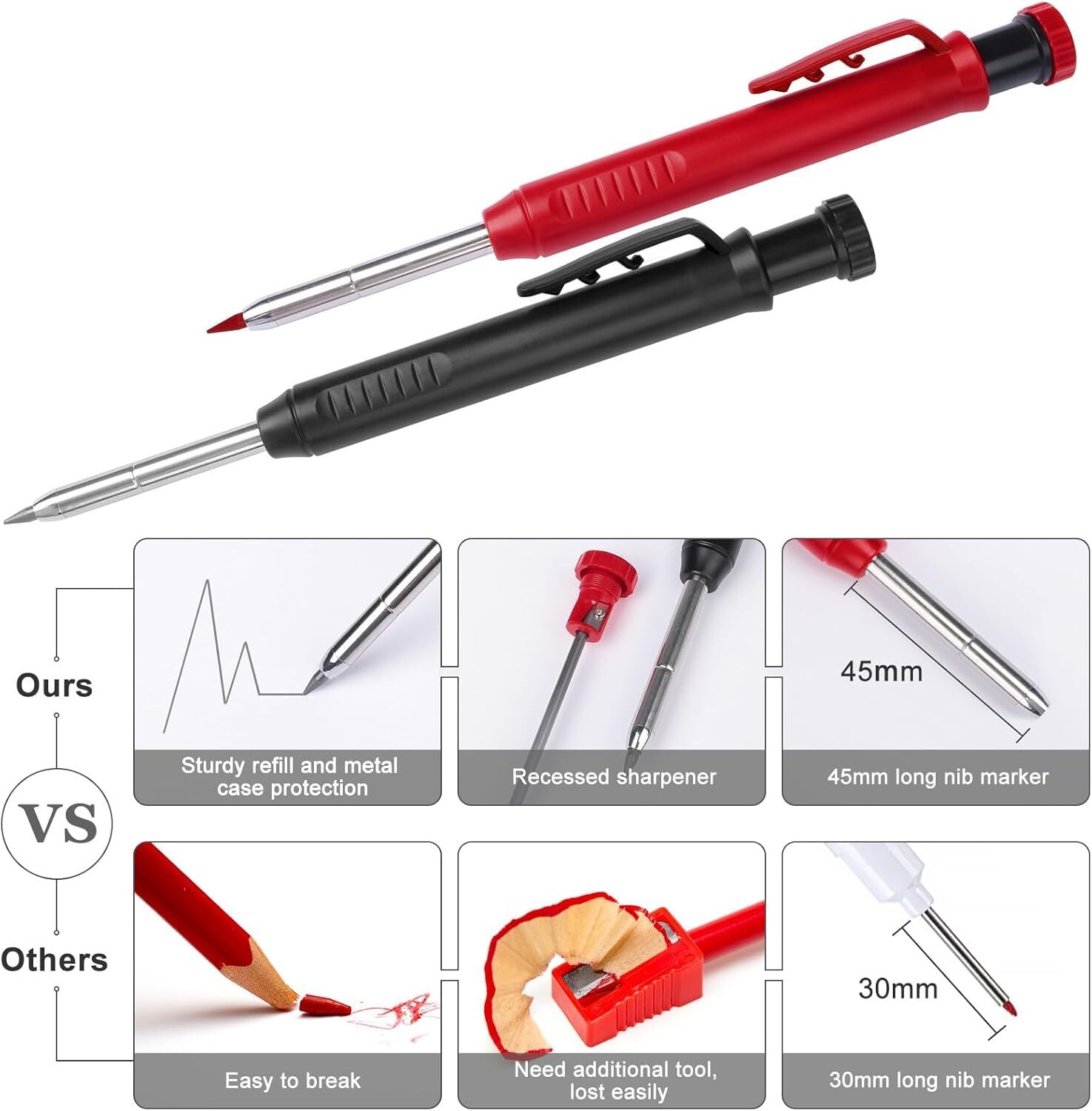 2 Pack Carpenter Pencils Mechanical Pencils with 12 Refills, Construction Pen…