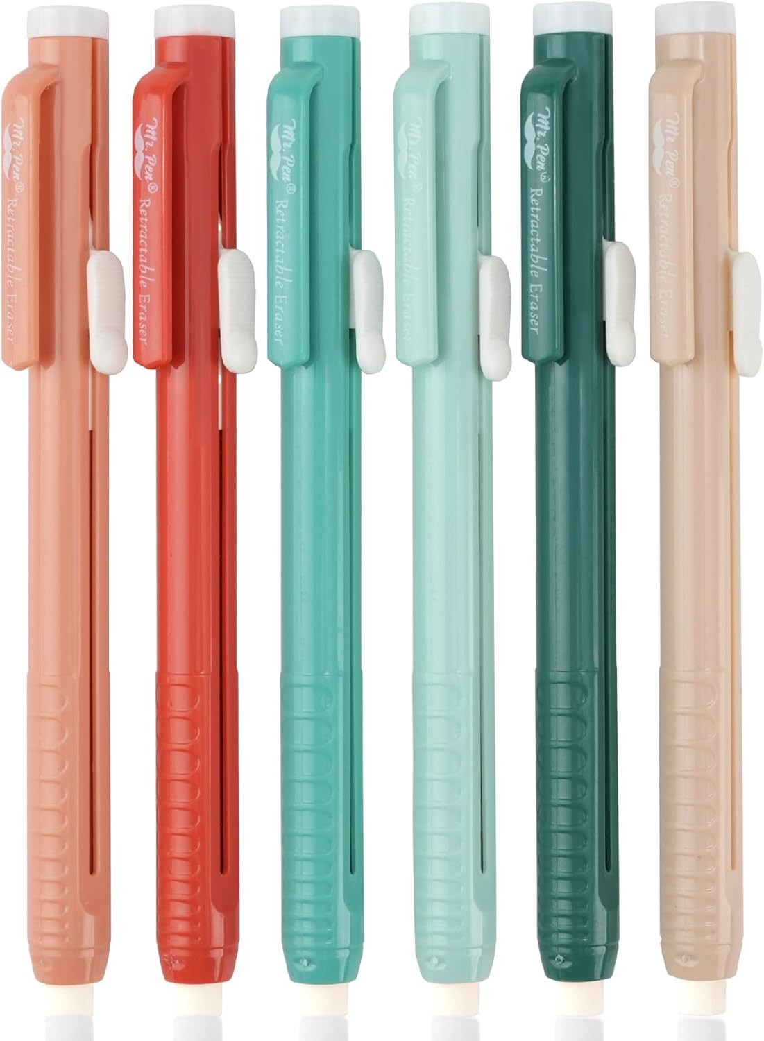 Smooth-Click Retractable Mechanical Erasers – 6 Coral Pens for Clean Corrections