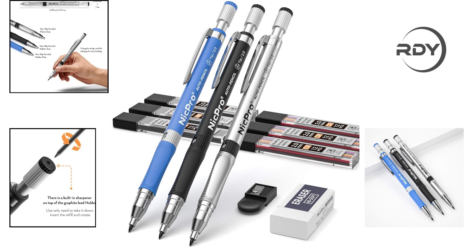 3PCS Carpenter Drafting Pencils with 72 Color Refills & Accessories Included