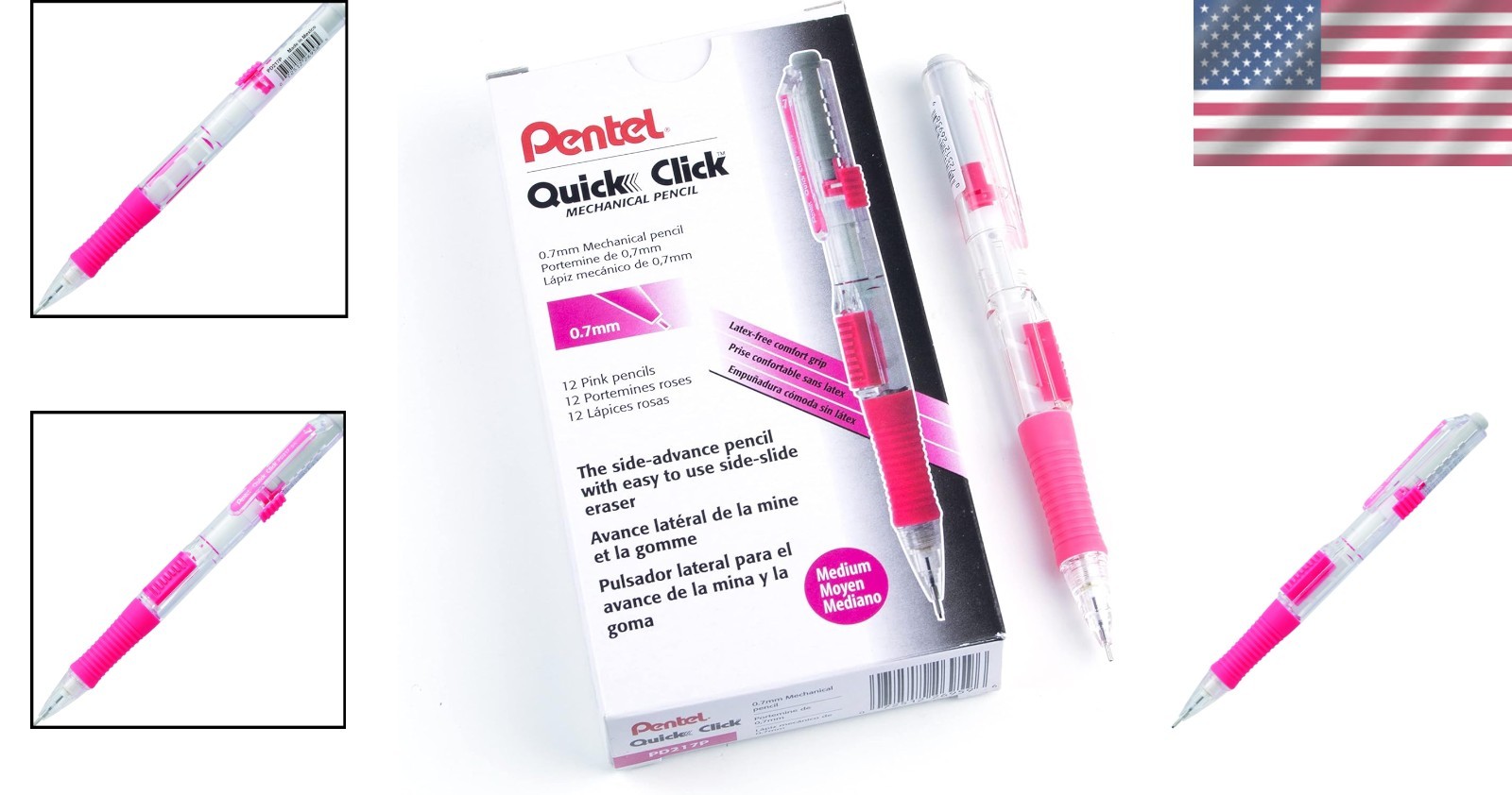 Side-Advance Mechanical Pencil Set, Pink Barrel, Pack of 12