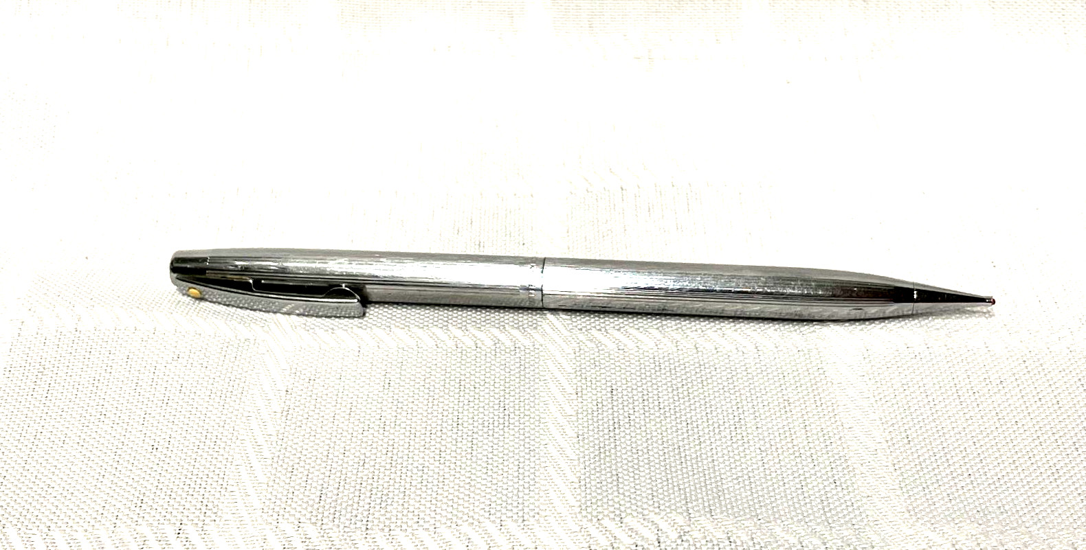 Vintage Sheaffer Ribbed Chrome White Dot Mechanical Pencil w/Red Lead