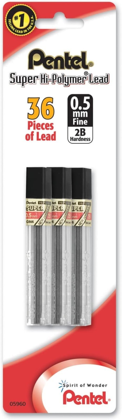 Lead Refill 0.5mm Fine 2B 36 Pieces Mechanical Pencil Super Hi-Polymer