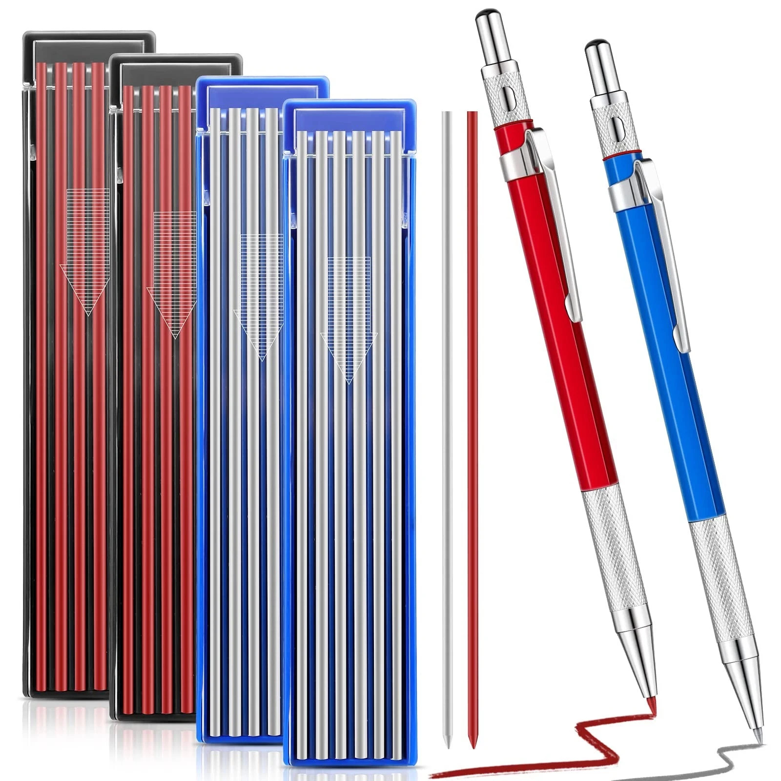 2 Pcs Welders Pencil with 48 PCS Round Refills Mechanical Pencils Metal Weld