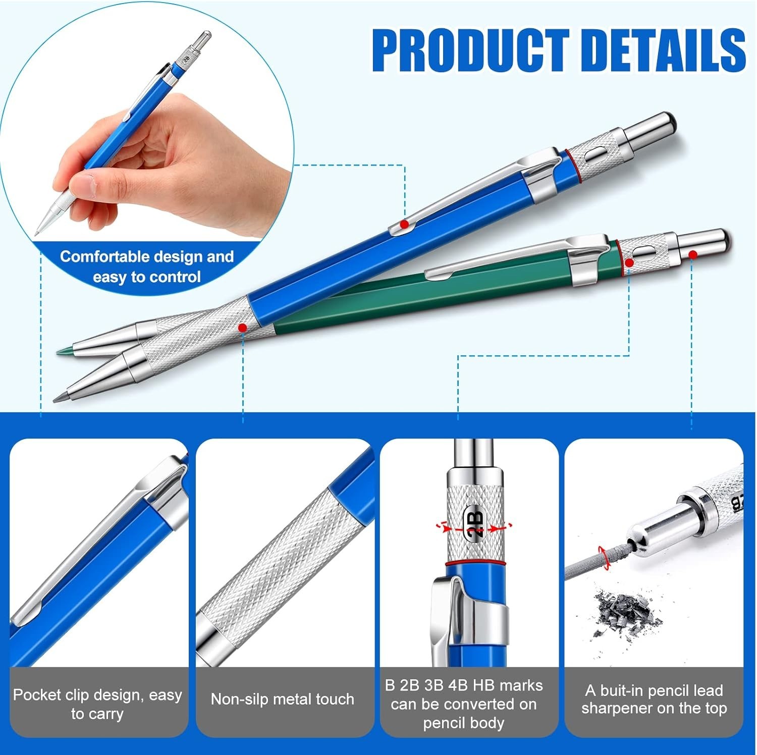 2 Pcs Welders Pencil with 48 PCS round Refills Mechanical Pencils Metal Welding