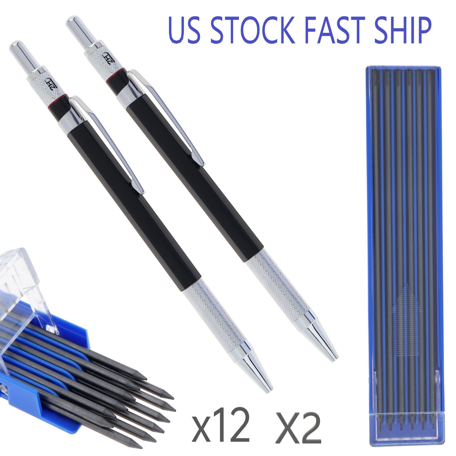 2 Pack Mechanical Carpenter Pencil Scribers Woodworking With 24 Refills,US,NEW