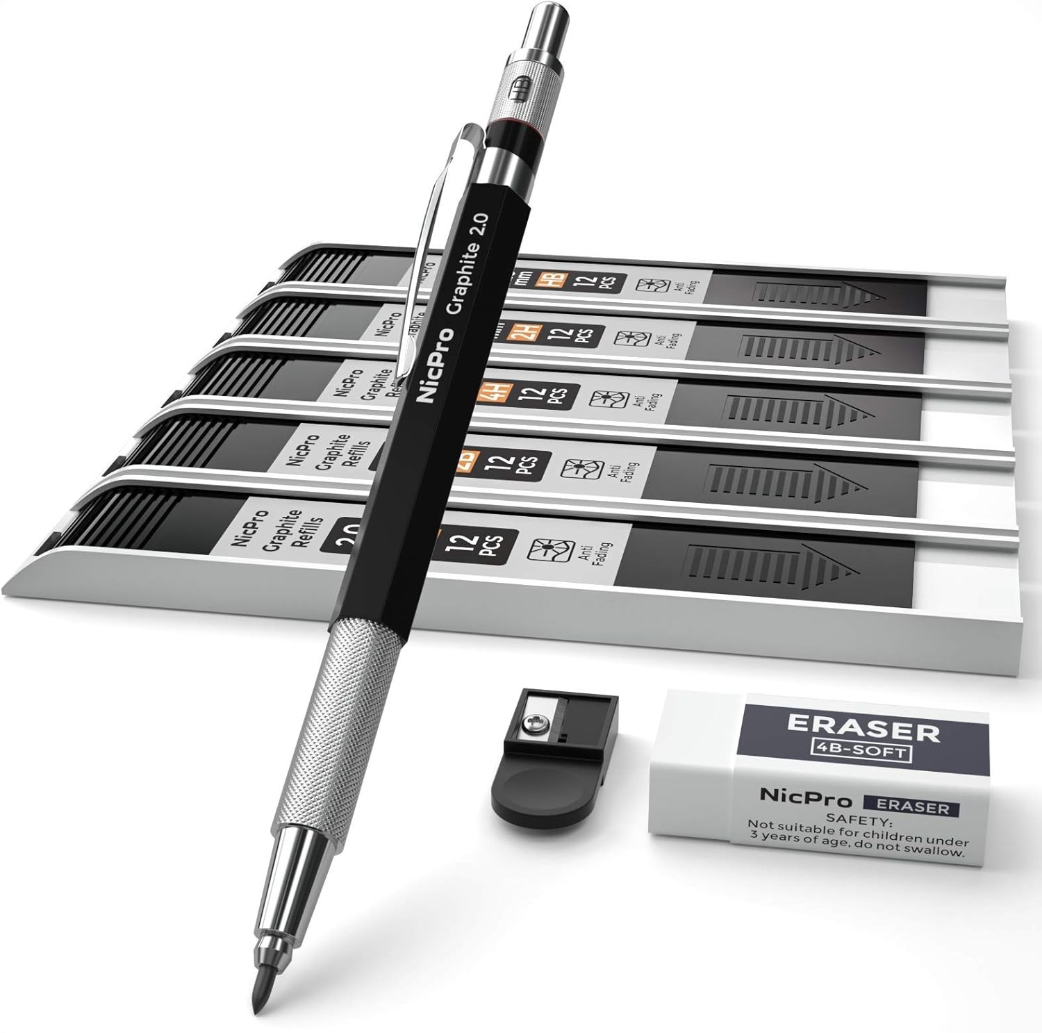 2.0 Mm Mechanical Pencil Set, Artist Metal Lead Holder Metal Marker Carpenter Pe