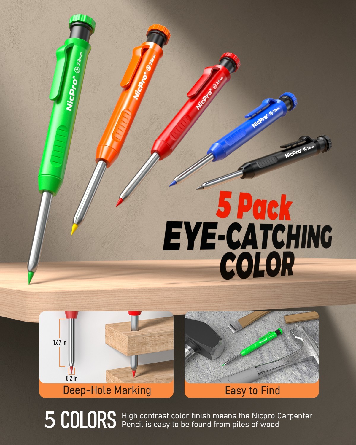 Nicpro 31Pk Carpenter Pencil Set: Sharpener + 128 Refills + Scribe + Canvas Case